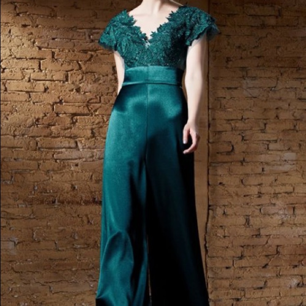 Green satin jumpsuit
